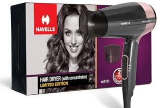 Havells 1200W Foldable Hair Dryer; 3 Heat Settings With Cool Shot (Hot/Cool/Warm),Heat Balance Technology|Cool Black|Your Perfect Blow Dry Companion For Effortless Hair Styling|Hd3161-1200 Watts