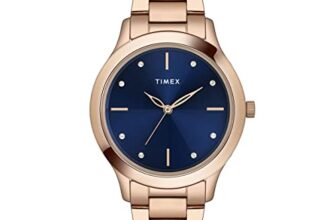 TIMEX Analog Watch for Women with Blue Round Dial & Rose Gold Stainless Steel Bracelet Band Water Resistant Women’s Wrist Watches – TWEL98SMU08
