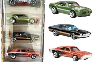 Hot Wheels Car 2026 HW Torque Pack of 5 (72 Ford Gran Torino Sport, Rivited, 69 Dodge Charger 500, Custom 67 Pontiac Firebird, Muscle Bound) Multi – Color