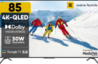 realme TechLife 215 cm (85 inch) QLED Ultra HD (4K) Smart Google TV 2026 Edition with 5.0 OS, Dolby Audio, and 30 W downfiring speaker(85UHDGQRWSDQ)