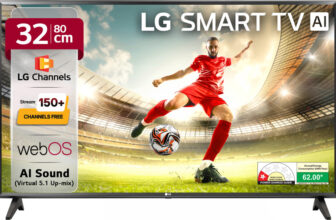 LG LR600 80 cm (32 inch) HD Ready LED Smart WebOS TV with Alpha5 Gen 6 AI Processor 150+ Free LG Channels AI Functions AI Sound (Virtual Surround 5.1 Up-mix) HDR 10 Magic Remote Compatible 60Hz Refresh Rate FTA Satellite Connectivity Wi-Fi Built-In(32LR600B6LC)