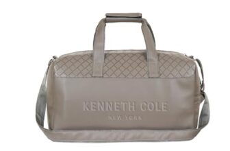 Kenneth Cole Faux Leather Duffle Bag | Compact, Comfortable for Travelling, Gym & Weekend Trips | Men’s and Women’s Duffel Cabin Luggage Bag | Grey