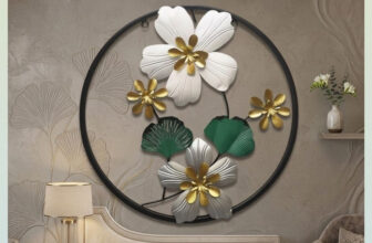 THEDIVINEINN Luxury Metal Floral Wall Decor Hanging Artwork for Bedrooms(40 cm X 40 cm, Grey)