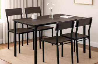 FORECRAFTS Dining Table Set of 4, 4 Seater Dining Table with Chairs, Engineered Wood Top & Metal Frame, Space Saving Compact Rectangular Dining Table for Home & Kitchen (Dark Maple- DIY)