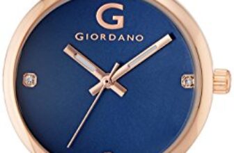 Giordano Analog Watch for Women with Blue Crystal Studded Dial, Rose Gold Case and Unique Designed Metal Strap Ladies Wrist Watch