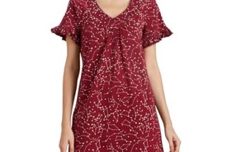 Amazon Brand – Symbol Women’s Cotton Knee Length Regular Fit Nighty | Night Dress (Available in Plus Sizes) (SND-01 Cont_Wine_3XL)