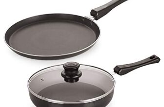 Nirlon 2 Pieces Dosa Tawa & Fry Pan Cookware Set, Heat-Resistant Handle, Heavy Guage Aluminum Cookware for Induction 3-Layer Nonstick Coatings, Black(Compatible with All Induction, Gas & stovetops)