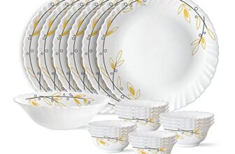 Larah by Borosil Silk Series Opalware Dinner Set | 19 Pieces for Family of 6 | Microwave & Dishwasher Safe | Bone-Ash Free | Crockery Set for Dining & Gifting | Plates & Bowls (Bella)