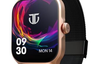 Titan Zeal 1.85″ AMOLED Metal Case Smart Watch with BT Calling, SpO2, 100+ Sports Modes, Auto Sports Recognition, Fast Charging Smartwatch for Men & Women with – Black Mesh Metal Strap (Rose Gold)