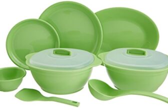 SignoraWare BPA Free Plastic Round Dinner set | Microwave Safe | Unbreakable & Lightweight | Odor-Free | Great for Parties & Gatherings | Ideal for regular home meals (Set of 32 pcs | ParrotGreen)