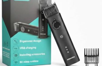 KROCOS Beard Trimmer for Men, 90 minutes runtime, USB Charging, Stainless Steel Blades, IPX6 Waterproof, Long-Lasting Battery (Beard)