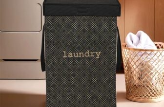 Kuber Industries Non Woven Clothes Basket (75 Ltr) Toy Storage Box | Foldable Laundry Bag | Lid & Handles | Clothes Dress Bin | Washing Cloth Basket | Golden Dot | Dhakkan Box | Black, 370 Mm, 530 Mm