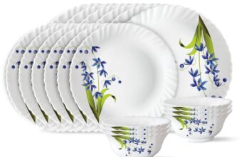 Larah by Borosil Lavender Opalware Dinner Set, 18 Pieces, White