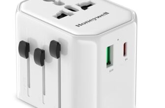 Honeywell New Launch Universal Travel Adapter 38W, 3-in-1 Fast Charging, Universal Socket, TypeC, USBA, Worldwide Wall Charger for EU,US,UK & CN/AUS, Devices, 3Yr Manufacturer Warranty