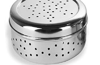 SVS ONLINE Stainless Steel Green Coriander Storage Box Curry Leaves Box Set, Sprouts with air Ventilation Food containers Silver Dabba Flat Box Steel Dabba (medium)