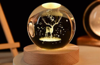EBLOOMING 3D Deer Crystal Ball Night Lamp with Base for Living Room, decoration Night Lamp(6 cm, Transparent 5)