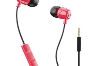 Skullcandy Jib In-Ear Wired Earbuds, Microphone, Works with Bluetooth Devices and Computers -Red Black