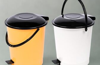Urbane Home Plastic Pack of 2 Pedal Dustbin With Lid | Garbage Bin With Handle for Kitchen-Bathroom | Wet & Dry Waste Bin | Black Dhakkan Trash Can | 10 LTR | Orange & White