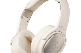 pTron Studio Pro w/ 65Hrs Playtime, Wireless Over Ear Headphones w/HD Mic, Dual Device Pairing, TruTalk AI-ENC Calls, Low-Latency Game & Music, 40mm Drivers, BT5.4, Type-C Fast Charging (Beige)