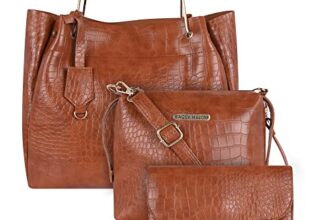 Bagsy Malone Women’s Vegan Leather Stylish Tote Bag Pack of 3 | Ladies Purse Handbag (Croco Maroon)