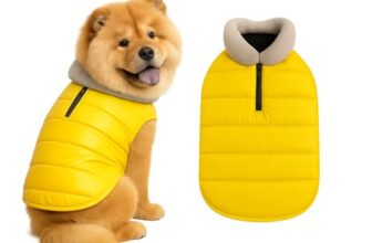 The Pets Company Dog Winter Coat Jacket, Clothes, Windproof, Waterproof, Light Weight, Washable, Ultra Warm Thick Fleece Lined Dog Vest for Cold Weather Protection, (Yellow, Large – 24 Inch)