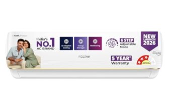 Voltas 1.5 ton 3 Star, New star rated, Inverter Split AC (Copper, Convertible 6-in-1 cooling modes, Ai Enabled, 4-way Swing, Sleep Mode, Auto Clean (183INV VERTIS AI ZEST GOLD, White)