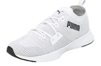 Puma Mens Flyer Runner Engineered Knit White-Cool Mid Gray-Black Running Shoe – 7UK (37999301)