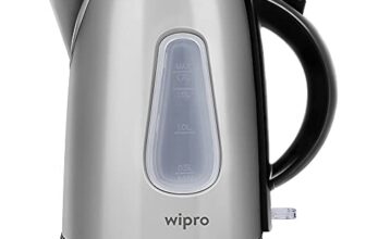 Wipro Vesta Electric Kettle Stainless Steel 1.7 liter|2000 Watt|Auto Shut-Off|Boil Dry Protection|360 Rotating Base|Single Touch lid locking |Water Level Indicator, Black, Standard | Power Plug