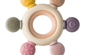 Silicone & Wooden Baby Teether for 3+ Months | BPA Free Soft Teething Toy | Safe Teether for Infants | Round Shape