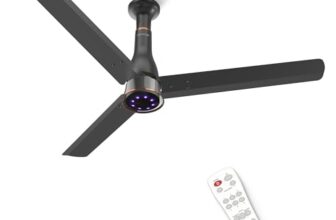 Polycab Wizzy Prime 1200mm BLDC Ceiling Fan with remote |BEE 5 Star Rated, Higher Air Delivery|LED Indicator,Reverse,Boost,Sleep and Breeze Mode,Free Installation|3 Years Warranty 【Matt Black】