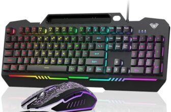 Aula T102 Gaming Keyboard and Mouse Combo | RGB Backlit Membrane Keyboard and Gaming Mouse | Wired Keyboard & Mouse Set for Windows PC Gamers (Black Panel | Black Keycaps)