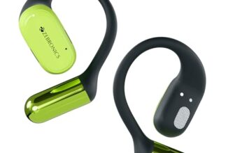 ZEBRONICS PODS O, Wireless Open-Ear Earbuds, OWS, 40 Hrs Backup, Neodymium Drivers, Ultra Comfort Fit, Quad MIC ENC, Rapid Charging, Bluetooth, Dual Pairing, Flash Connect, Low Latency Gaming (Green)