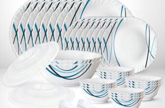 Larah by Borosil Pack of 44 Opalware Galaxy Series Merlin Dinnerset, Crockery For Dining & Gifting Dinner Set(Blue, Black, Microwave Safe)