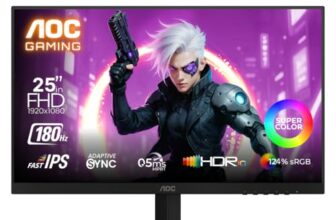 AOC 25G42E 24.5″ Full HD Fast IPS Gaming Monitor – Black/Red |1920×1080| 180Hz Refresh| 1ms Response | Adaptive-Sync (G-SYNC Compatible)| HDR10| Low Blue Light & Frameless Design