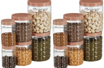 FLORAWARE Jar Container, Set of 12 (4 pcs x 280 ml Each, 4 pcs x 500 ml Each, 4 pcs x 1000 ml), Kitchen Organiser, BPA Free, Stackable