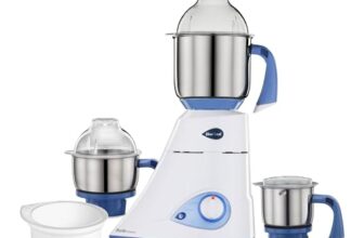 Preethi Diamond 750 Watts Mixer Grinder, 3 Jars (Stainless Steel) + Flexi Lid, Perfect Grinding for Masalas, Chutneys and Batters, 2 Year Warranty, Preethi’s flagship Lifelong Free Service, White