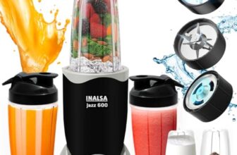 INALSA Blender Mixer Grinder|5 Jar & 600W Copper Motor| Blenders for Smoothies and Juices| Smoothie MakerBlender NutriBlender 3 Blades Including Froth Blade 2Yr Warranty,Jazz 600