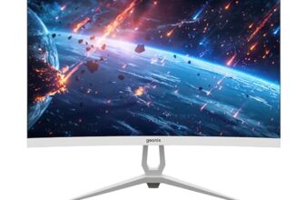 GEONIX Neon 27-Inch Curved Full HD Monitor (68.58 cm) 120Hz Refresh Rate, 5ms Response Time, 3000:1 Contrast Ratio, Built-in Speakers, 1920×1080, White, 3-Year Warranty