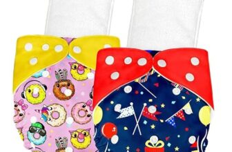 Bumtum Baby Diaper | 0-3 Yrs Baby Freesize | Pack of 2, New Born Baby Diaper, Cloth Diaper, Waterproof Reusable Diaper, 5hrs Absorbency, Washable, Cotton Soaker, Extra Soft (Dounut + Birthday Red)