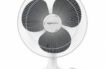 amazon basics 16-Inch Table Fan | Tilting Head | 1400 RPM | Silent Operation | 400mm Sweep Length (Grey)