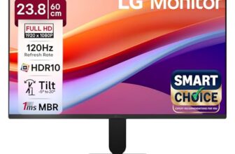 LG24U411A-BN Smartchoice 60 cm (24-inch) Full HD (1920 x 1080) IPS Monitor, 3-Side Virtually Borderless, 1ms MBR, 120Hz, sRGB 99%(Typ.), HDR10, Reader Mode, Flicker Safe, VGA, HDMI, Slim Stand, Black