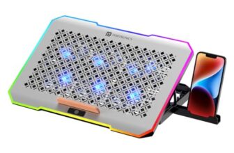 Portronics My Buddy Air Pro Laptop Cooling Pad with 6 Cooling Fans, 5-Level Angle & Height Adjustable, 10 RGB Light Modes, Mobile Stand, USB Powered, for Upto 17 Inch Laptops (Grey)