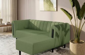 Interio by Godrej Paramount L-Shape 3 Seater Left Hand Side Fabric Sofa, 1-Year Warranty, Solid Wood, Green