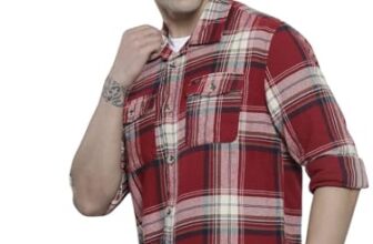 The Indian Garage Co Red Regular Fit Spread Collar Checkered Long Sleeves Shirt