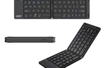 Acer MiniFold Foldable Bluetooth Keyboard, Ultra Portable 66-Key Wireless Keyboard, Bluetooth 5.0, Rechargeable Battery, Type-C Charging, 150mAh Battery, for Windows, Android, iOS, Tablets & Laptops