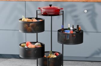 TEX-RO Kitchen Trolley with Wheels | 4-Layer Metal Vegetable Basket Stand & Kitchen Storage Rack | Multipurpose Kitchen Organizer for Onion Potato Storage (Round)