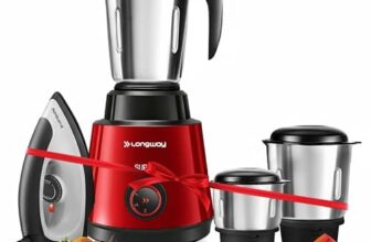 Longway Super Pro Mixer Grinder with Kwid 1100W Dry Iron | 500 Watt Powerful Motor | 3 Jars for Grinding, Mixing, Juicing | 2 Years Warranty (Red & Wine, Combo Offer)