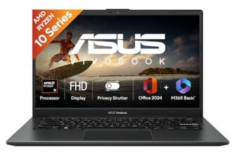 ASUS Vivobook Go 14 (2026),AMD Ryzen 5 40,AMD Radeon iGPU,8GB RAM,512GB SSD,FHD, 14″(35.5 cm),Windows 11 Home,M365 Basic(1 Year)* Office 2024,Mixed Black, 1.38 Kg, E1404FA-EB1415WS,Thin & Light Laptop