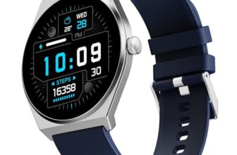 Fire-Boltt Phoenix Nova Smartwatch 1.43” Slim Super AMOLED Display, 466×466 Pixel Always-On Display, Bluetooth Calling, Health Tracker for Men & Women Classic Blue