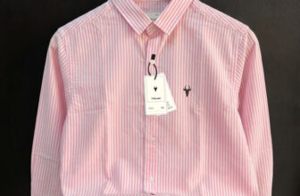 VD Looks Men Striped Casual Pink Shirt